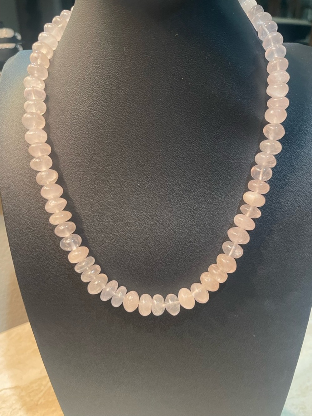 Natural Rose Quartz Beaded Necklace Smooth Pink Gemstone